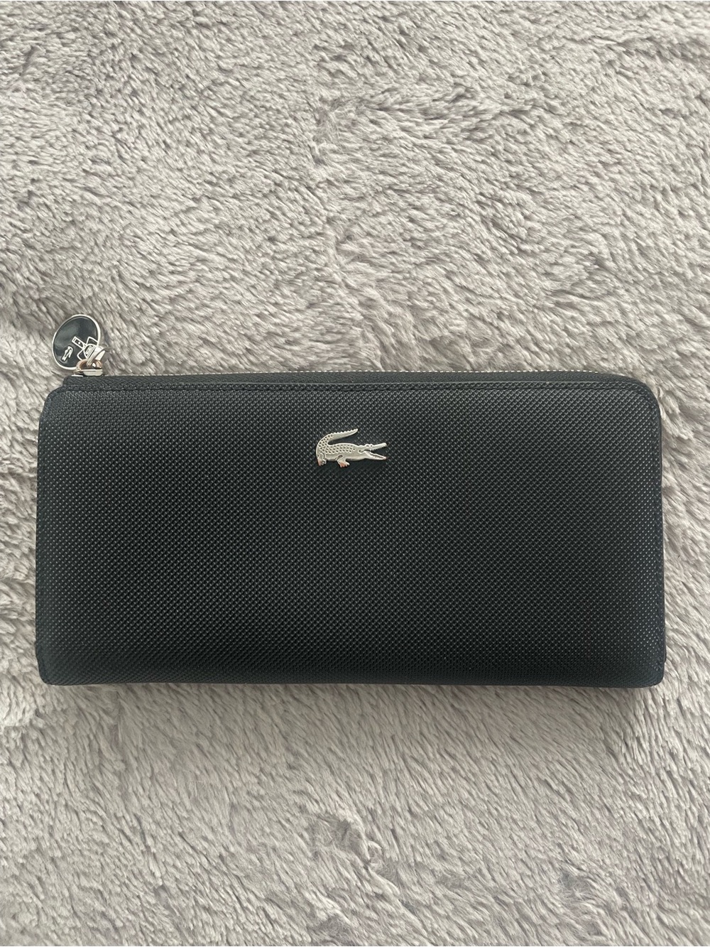 Lacoste Black Wallet with Silver Zip Pull